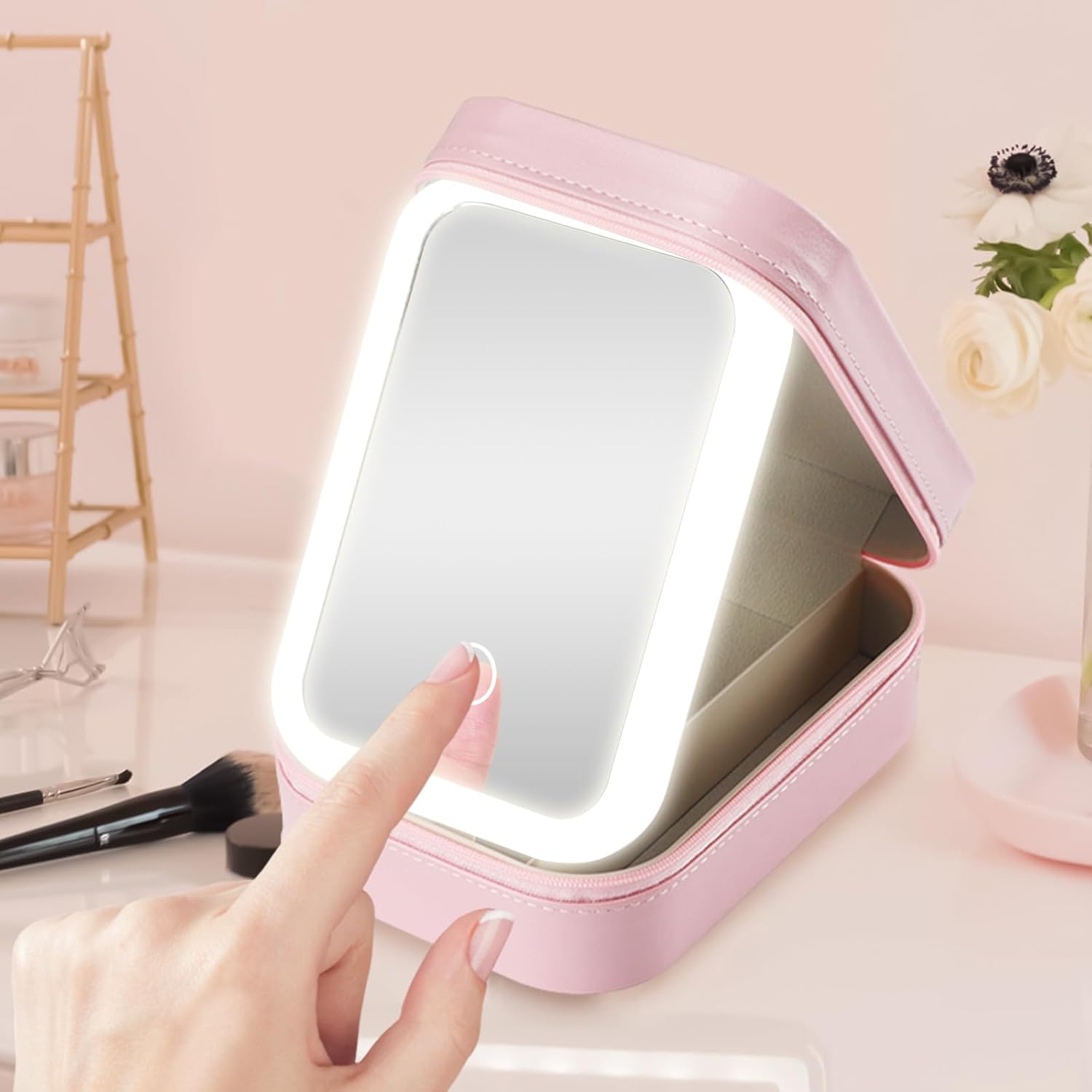 Travel Cosmetic Mirror Case LED Makeup Mirror Storage Case
