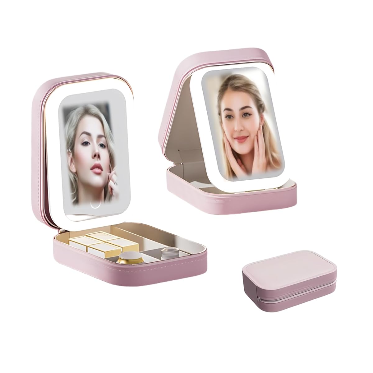 Travel Cosmetic Mirror Case LED Makeup Mirror Storage Case