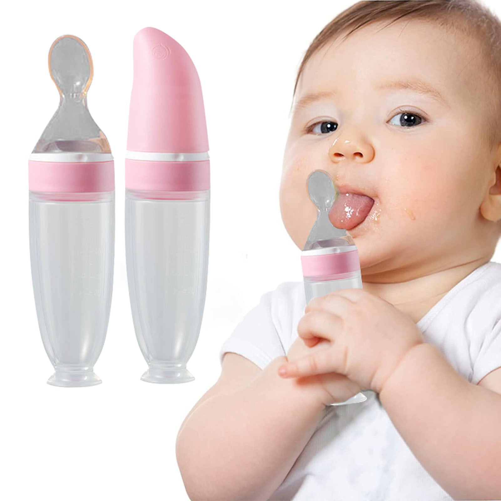 Silicone Baby Food Dispensing Spoon Feeder - Infant Squeeze Cereal Feeder