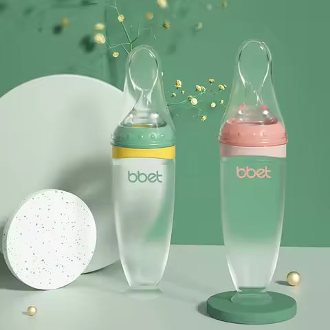 Silicone Baby Food Dispensing Spoon Feeder - Infant Squeeze Cereal Feeder