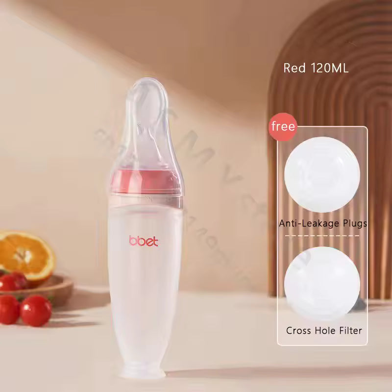 Silicone Baby Food Dispensing Spoon Feeder - Infant Squeeze Cereal Feeder