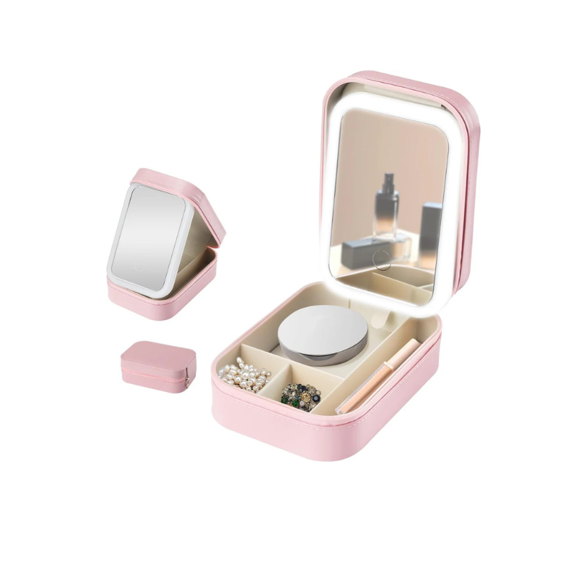 Travel Cosmetic Mirror Case LED Makeup Mirror Storage Case